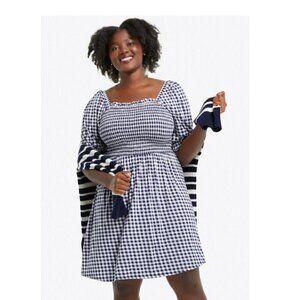 DRAPER JAMES | Jo Dee Navy Gingham Babydoll Dress Small Cottagecore